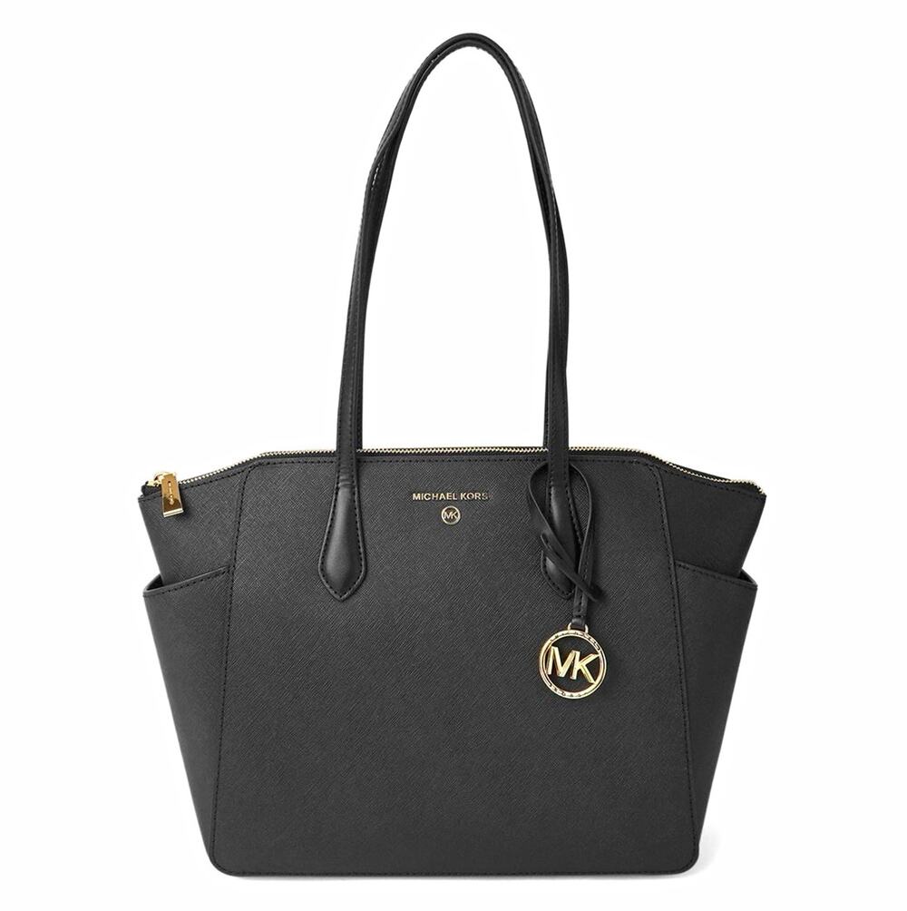 Michael Kors Marilyn Large Black Zip Tote, Gold Hardware, Lined, Pockets